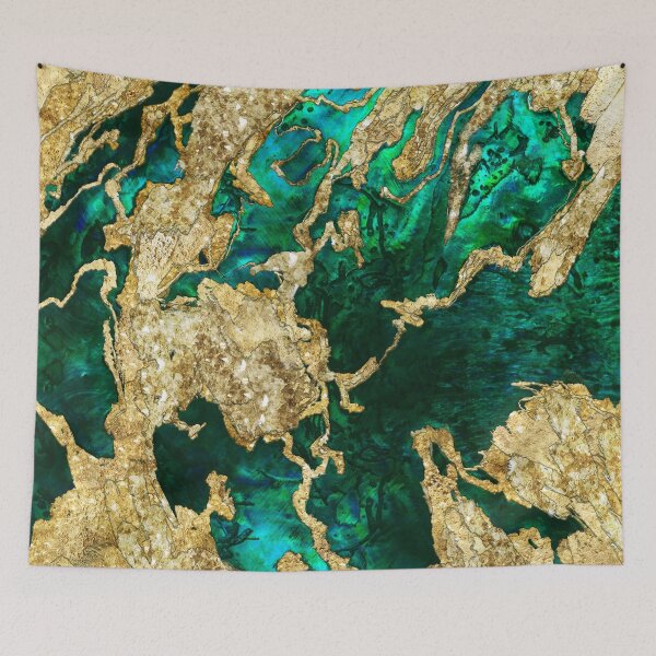 Item preview, Abalone Green and Gold Cement Mixed media abstract designed and sold by k9printart.