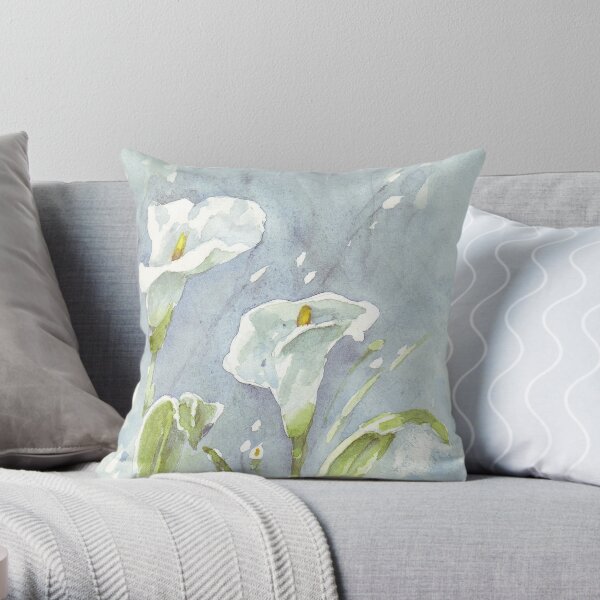 Arum lilies (and fireflies) at night Throw Pillow