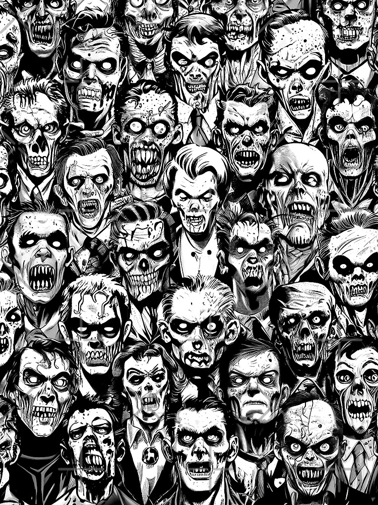 Zombie Guys Halloween Horror Vintage Gothic Pop Art Pattern Zombie Guys Halloween Horror Vintage Gothic Pop Art Pattern