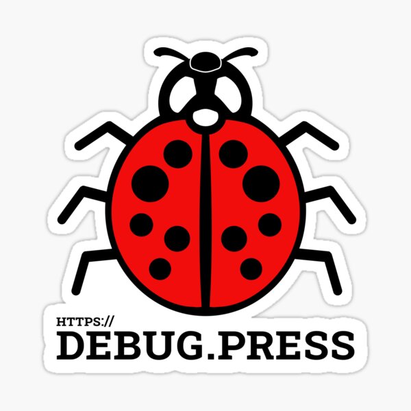 DebugPress: Black and Red Ladybug Sign with Title Sticker