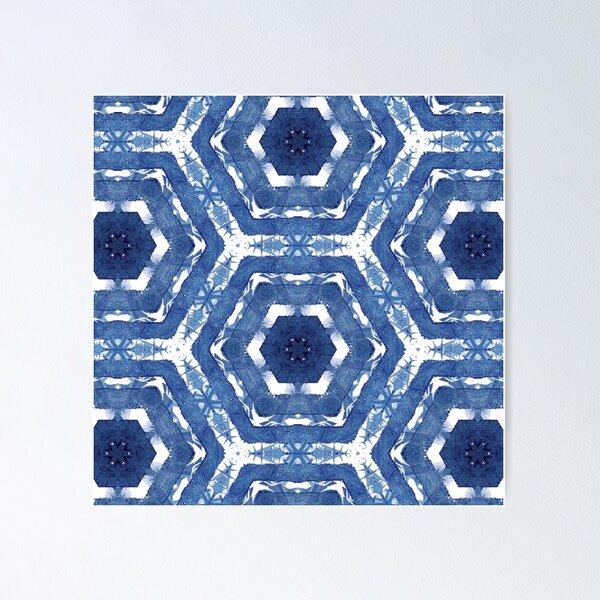 Aperçu de l'œuvre Hexagones abstraits Indigo créée et vendue par Veata.
