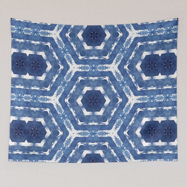 Item preview, Indigo abstract hexagons designed and sold by Veata.