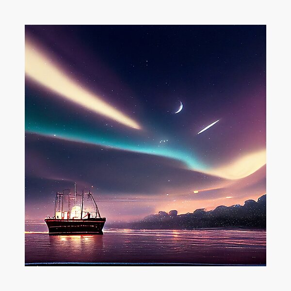 Night Ship, Northern Lights Photographic Print