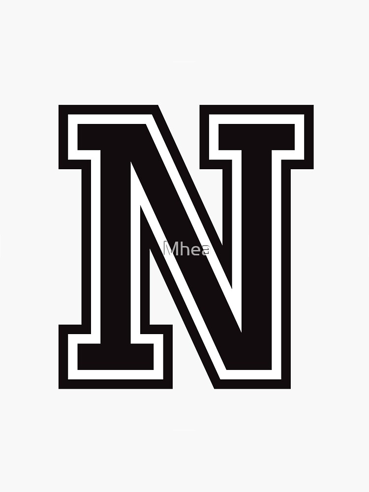 Letter N sticker - black and white, college sports font | Sticker