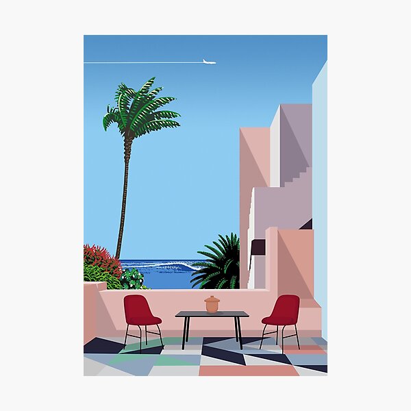 Cancun, Mexico, beach - City Pop art, Hiroshi Nagai style poster, retrowave/vaporwave poster Photographic Print