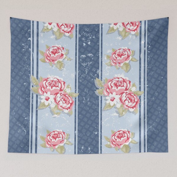 Item preview, Grungy Roses on Blue Trellis designed and sold by Rainbows Galore.