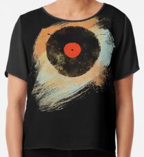 Vinyl Record Retro T-Shirt - Vinyl Records Modern Grunge Design Chiffon Top