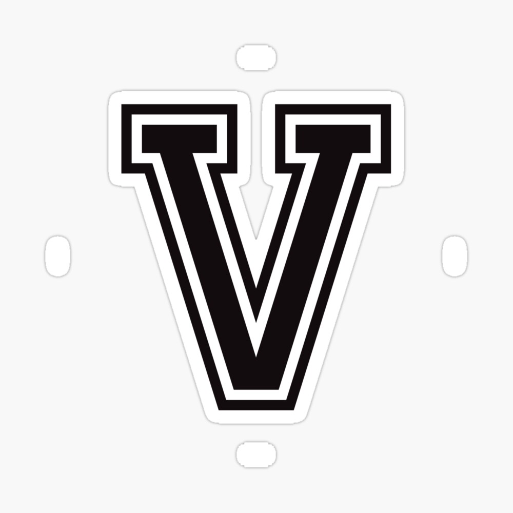 Letter V sticker black and white, college sports font