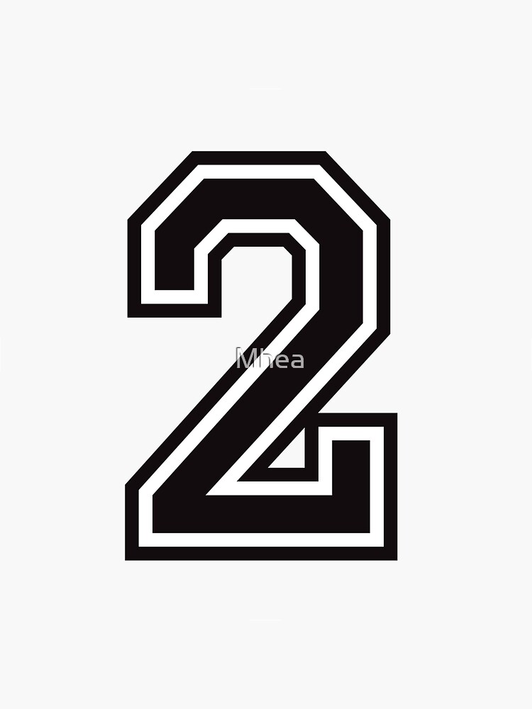 Number 2 sticker - black and white, college sport font Sticker for Sale  by Mhea