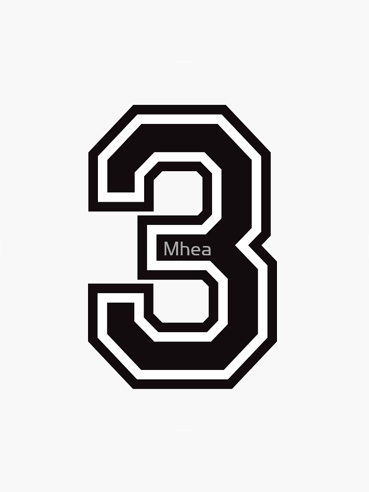Sticker for Sale mit Nummer 3 Aufkleber - schwarz und weiß,  College-Sport-Schriftart von Mhea