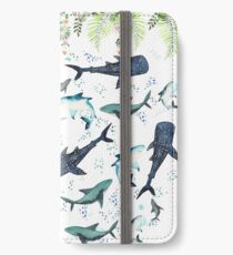 florales Haifischmuster iPhone Flip-Case/Hülle/Klebefolie