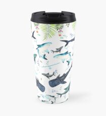 Taza de viaje patrón de tiburón floral