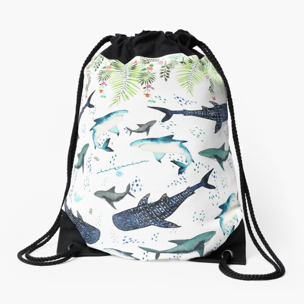 floral shark pattern Drawstring Bag