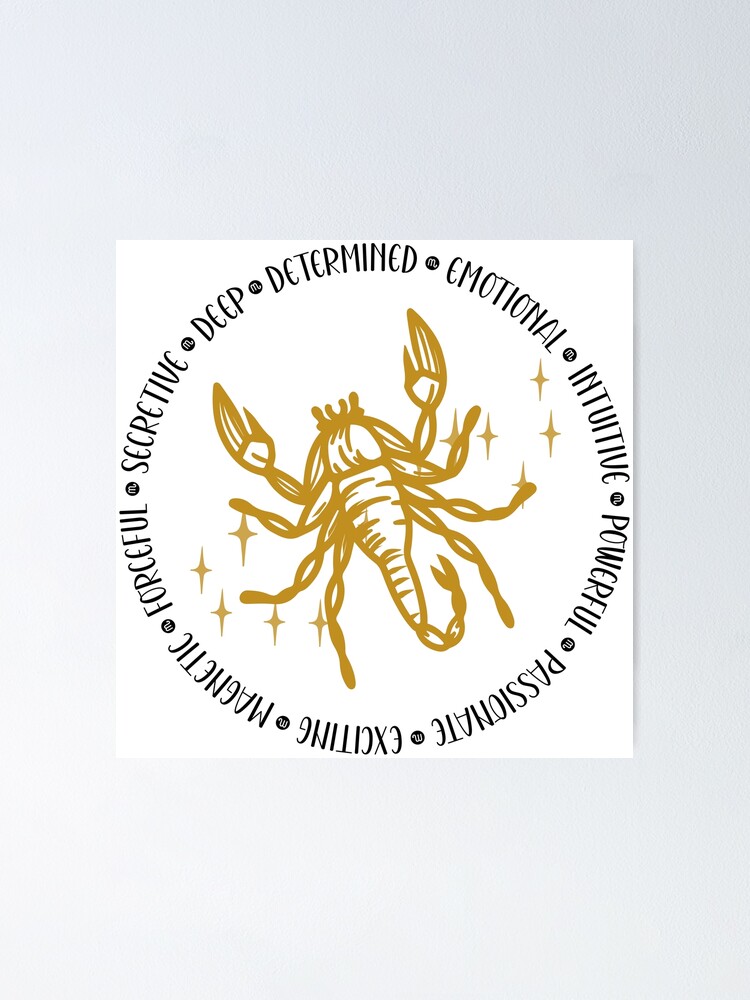 "Scorpio Zodiac Sign Symbols, Adjectives & Constellation" Poster for