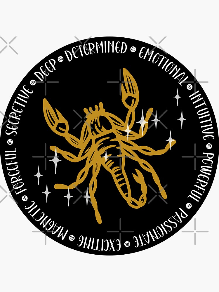 "Scorpio Zodiac Sign Symbols, Adjectives & Constellation" Sticker for