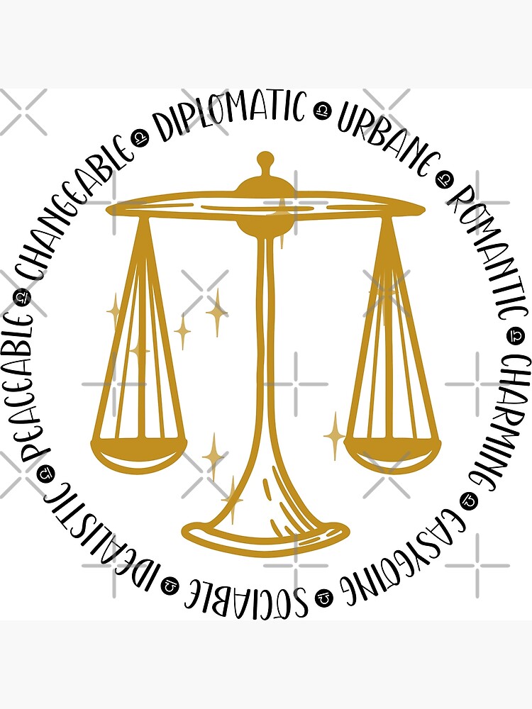 "Libra Zodiac Sign Symbols, Adjectives & Constellation" Poster for