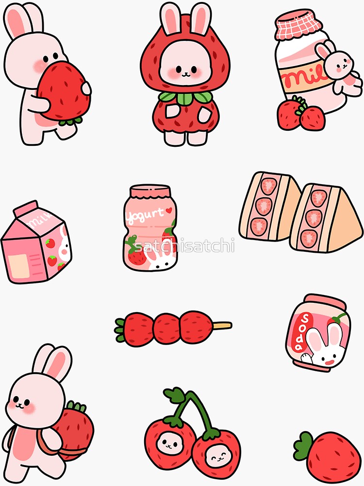 Cute Strawberry Bunny Sticker Sheet | Sticker