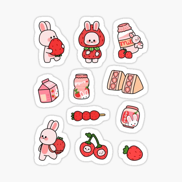 "Cute Strawberry Bunny Sticker Sheet" Sticker For Sale By Satchisatchi ...