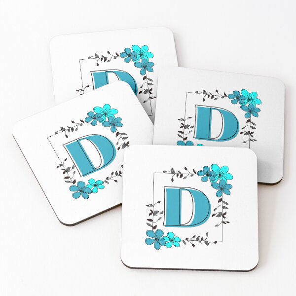 Aperçu de l'œuvre Monogramme D bleu avec cadre floral bleu créée et vendue par Coffee Lifestyle.