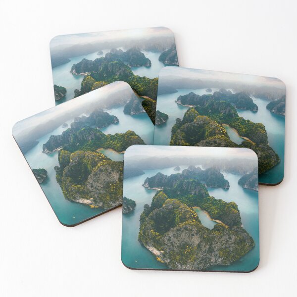 Item preview, Aerial Photography island blue water rocky cliff designed and sold by Darius Bocos.