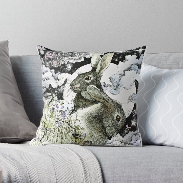Hares in the Hedgerows Throw Pillow