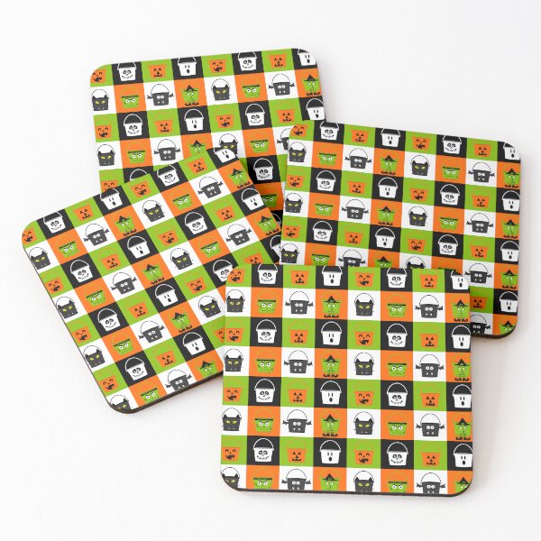 Item preview, Halloween Candy Pail characters in check pattern - BOLD designed and sold by Quick Brown Fox Canada.