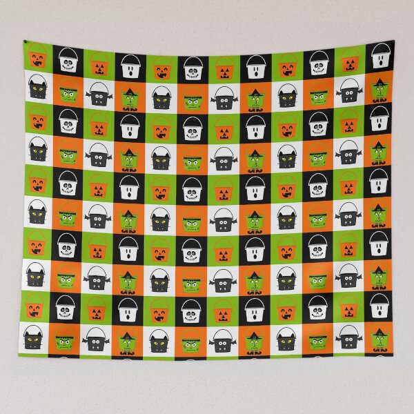 Item preview, Halloween Candy Pail characters in check pattern - BOLD designed and sold by Quick Brown Fox Canada.