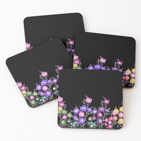 Item preview, A mind fresh colorful flower pattern on black background designed and sold by NUSUSDREAM.