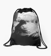 Willow on bed Drawstring Bag