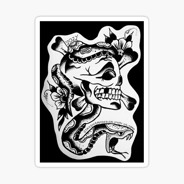 Traditional Skull & Snake Tattoo Sticker
