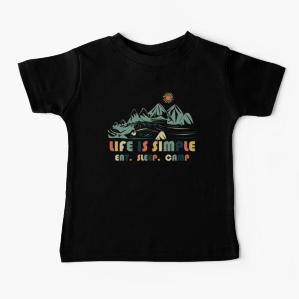 Life is simple. Eat. Sleep. Camp. Retro, Vintage Baby T-Shirt
