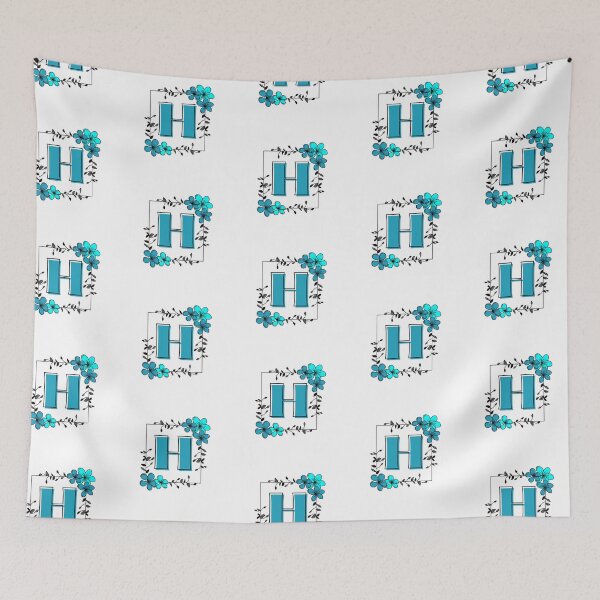Artikelvorschau, Blaues Monogramm H mit blauem Blumenrahmen entworfen und verkauft von Coffee Lifestyle.