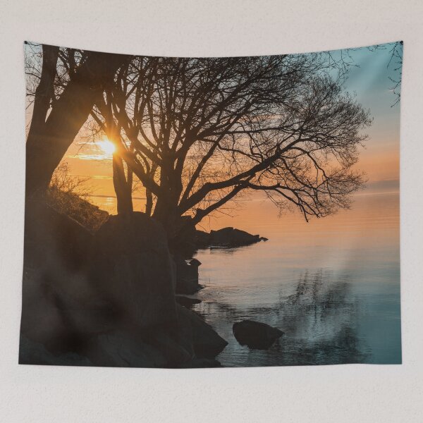 Item preview, Teal and Orange Morning Tranquility With Rocks and Willows designed and sold by Georgia Mizuleva.