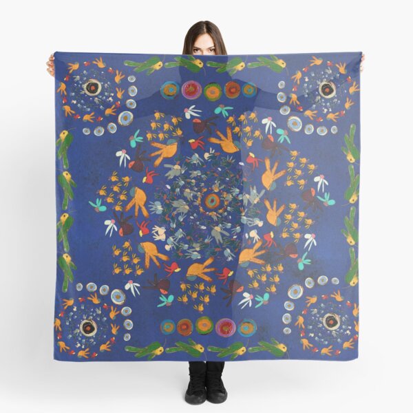 Hummingbird Mandala on Cobalt Scarf