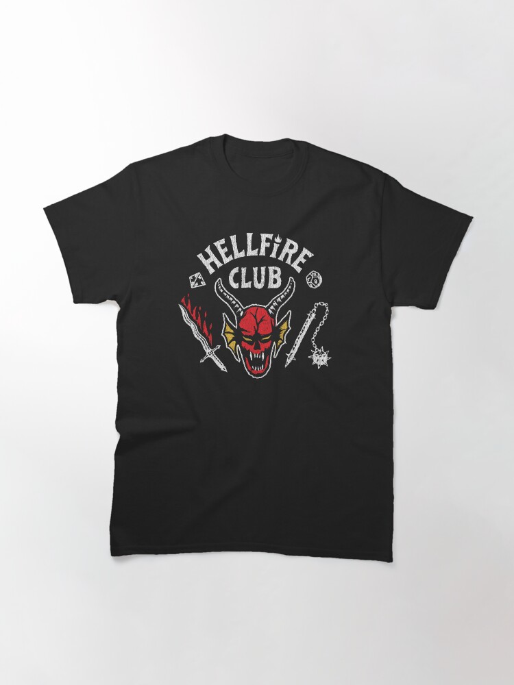Thumbnail 3 of 7, Classic T-Shirt, Stranger Things 4 Hellfire Club Skull & Weapons designed and sold by FifthSun.