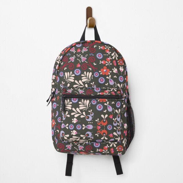 Item preview, Floral folk pattern on dark background designed and sold by IlustraDeni.