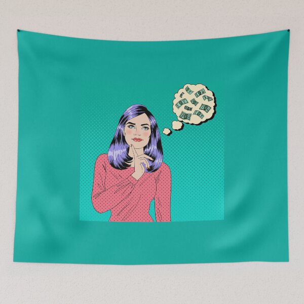 Item preview, Girl Dreaming About Money. Dreaming Woman. Attractive Woman. Big Dream. Money Dream. Pop Art Banner. designed and sold by ivector.