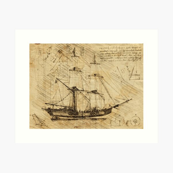 Vintage Sail Ship Sketch Art Print