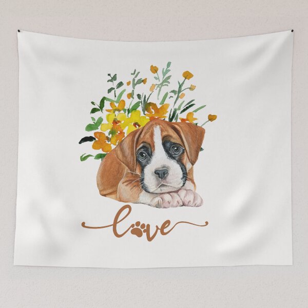 Item preview, Watercolor Painted Boxer Puppy Flowers designed and sold by HappyLifeCreate.