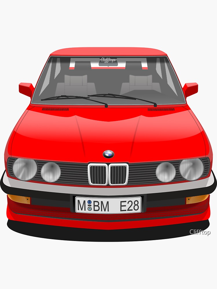 "E28 Car Sticker Lowered Retro Car The Five in Red" Sticker for Sale by
