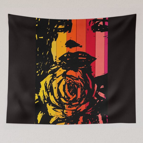 Item preview, woman with rose in  retro warm color bars designed and sold by artbleed.