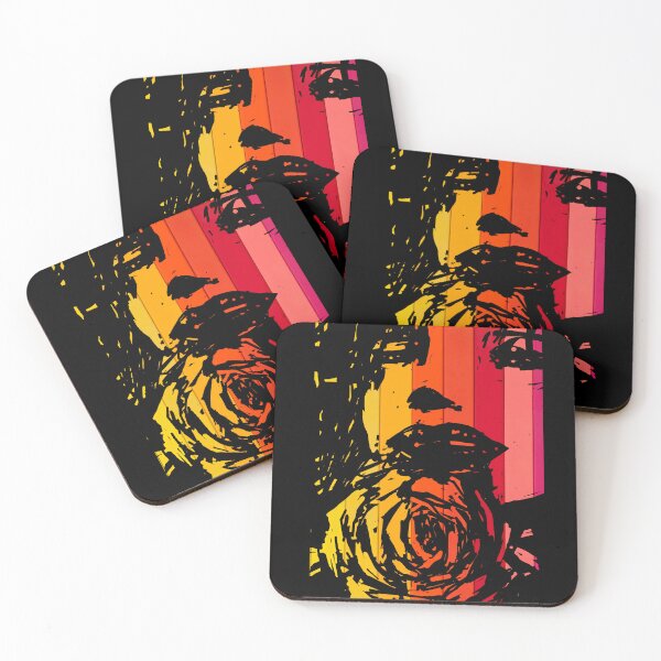 Item preview, woman with rose in  retro warm color bars designed and sold by artbleed.