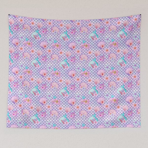 Item preview, mermaid vibes scales, flower, floral tropical sea pink, designed and sold by FRKI-DIDI.