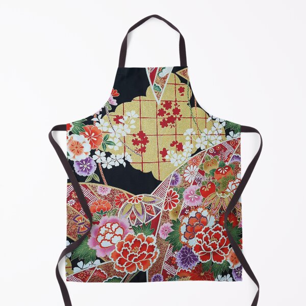 Item preview, ANTIQUE JAPANESE FLOWERS Red Pink White Jasmines, Peonies Kimono Style Floral designed and sold by BulganLumini.