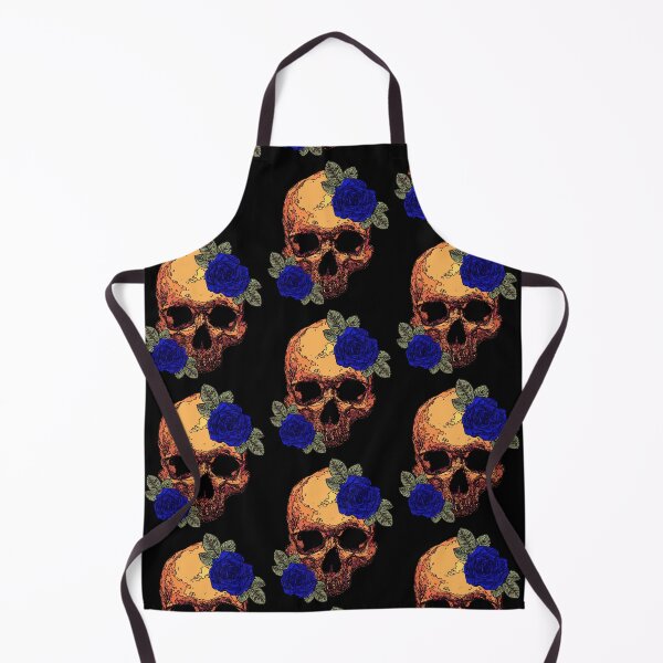 Artikelvorschau, Orangefarbener Totenkopf mit blauen Rosen. entworfen und verkauft von Francis Anderson.