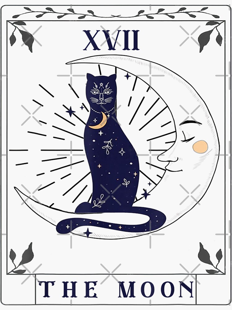 Tarot Card Crescent Moon And Cat Graphic Sticker For Sale By Ado Toi