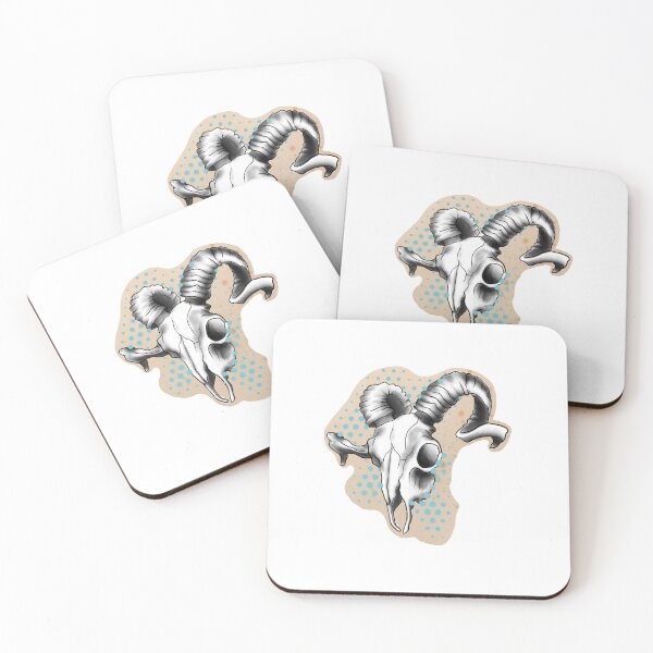 Item preview, blue dots ram skull drawing  designed and sold by Jesanns.