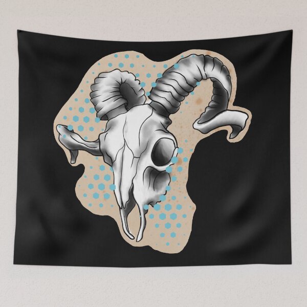 Item preview, blue dots ram skull drawing  designed and sold by Jesanns.