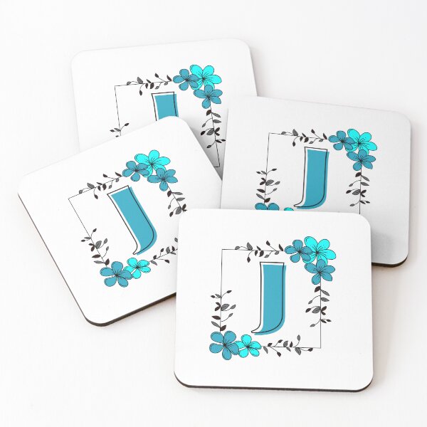 Aperçu de l'œuvre Monogramme J bleu avec cadre floral bleu créée et vendue par Coffee Lifestyle.