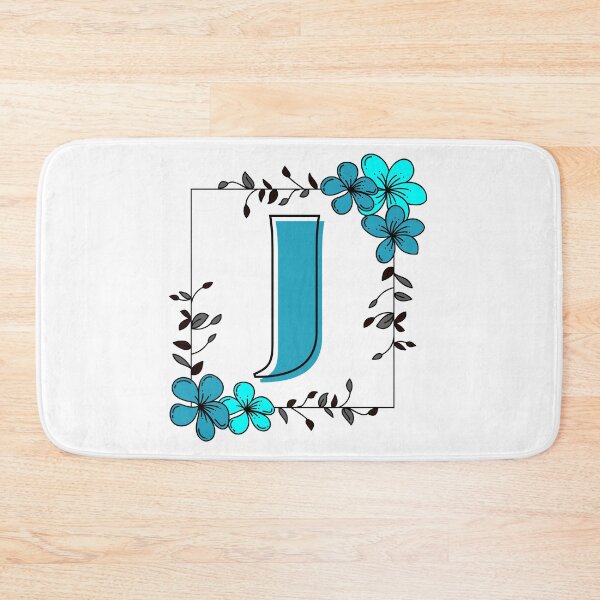 Aperçu de l'œuvre Monogramme J bleu avec cadre floral bleu créée et vendue par Coffee Lifestyle.